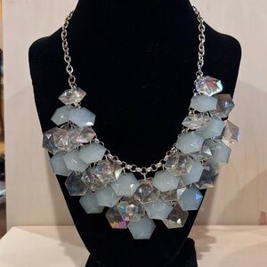 Elegant Silver Toned and Iridescent Acrylic Beaded Necklace. Size 16” to 18”